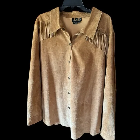 PRICE DROP🔥🔥Carole Little Suede Leather Fringe Jacket/Shirt, Vintage,‎ Size 22