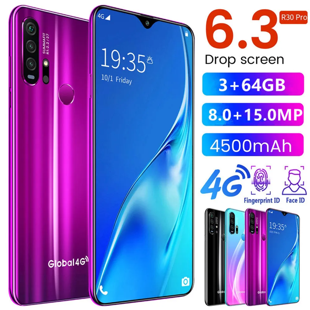 R30 pro Smart Phone 4G Network 3G   64g High Configuration Face Recognition Fingerprint Recognition Phone purple_European regulations