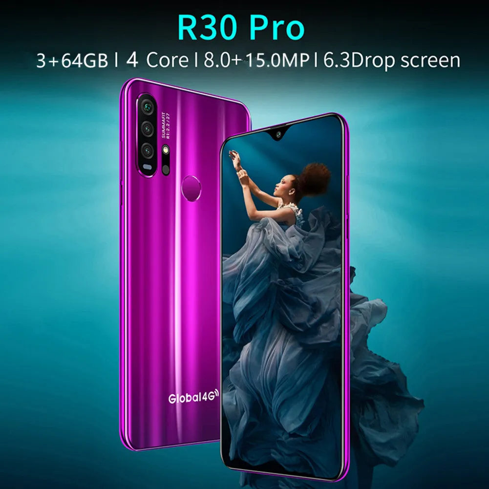 R30 pro Smart Phone 4G Network 3G   64g High Configuration Face Recognition Fingerprint Recognition Phone purple_European regulations