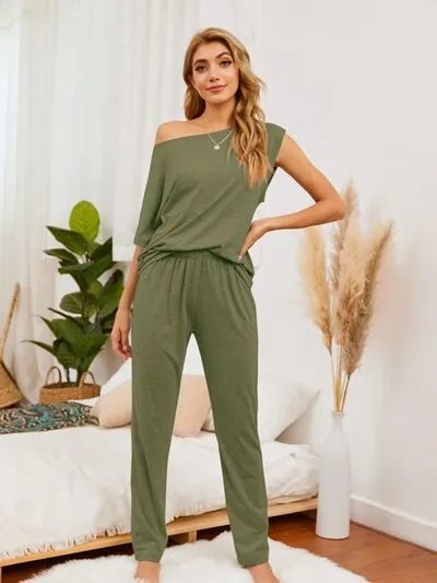 Round Neck Top and Pants Lounge Set (5 Colors)