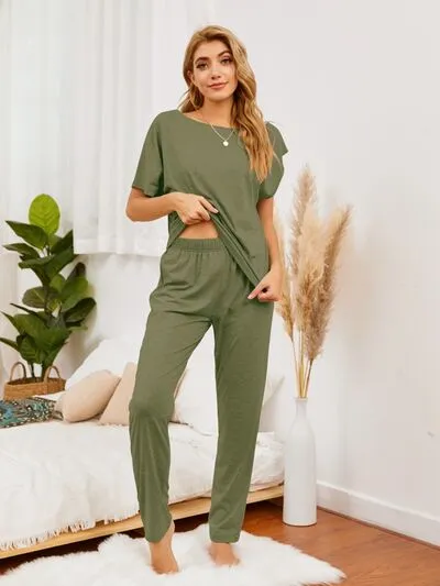 Round Neck Top and Pants Lounge Set (5 Colors)