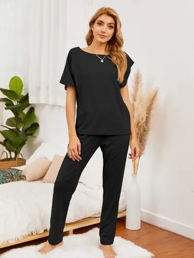 Round Neck Top and Pants Lounge Set (5 Colors)