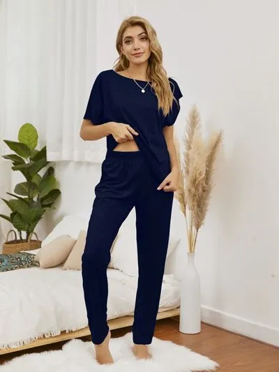 Round Neck Top and Pants Lounge Set (5 Colors)