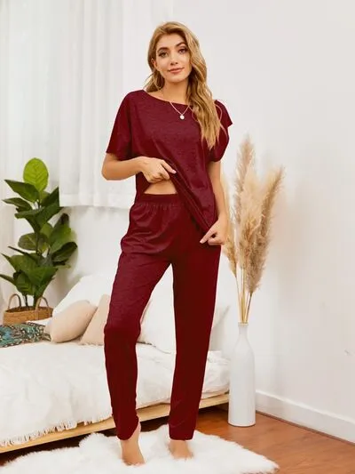 Round Neck Top and Pants Lounge Set (5 Colors)
