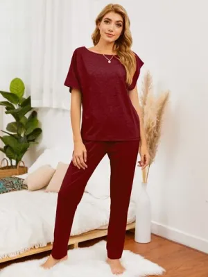 Round Neck Top and Pants Lounge Set (5 Colors)