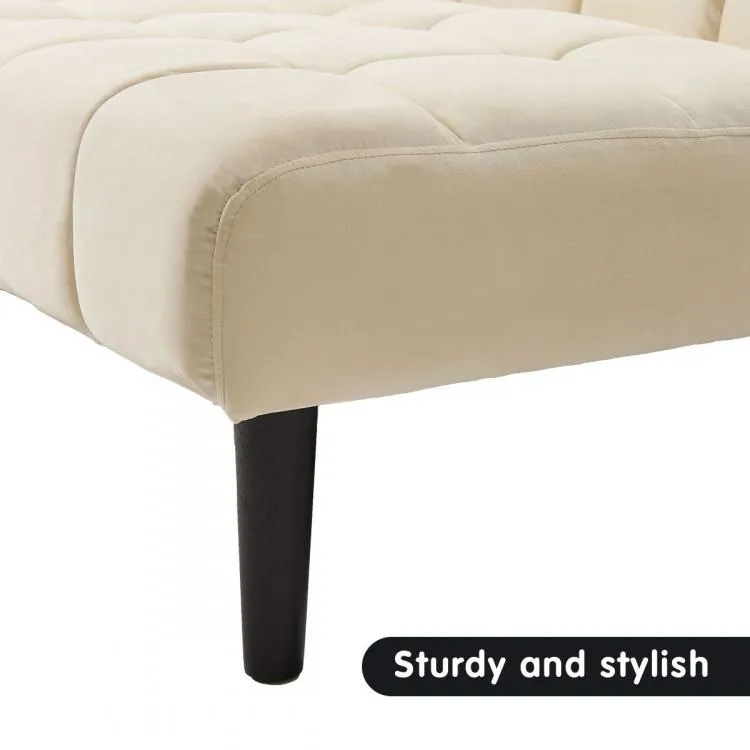 SARANTINO FAUX SUEDE FABRIC SOFA BED FURNITURE LOUNGE SEAT BEIGE
