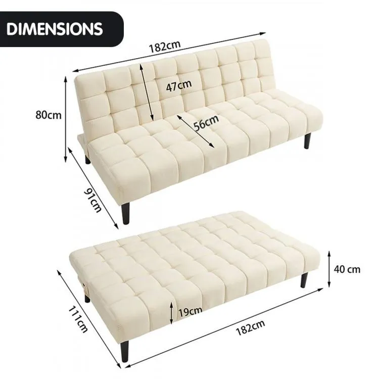 SARANTINO FAUX SUEDE FABRIC SOFA BED FURNITURE LOUNGE SEAT BEIGE