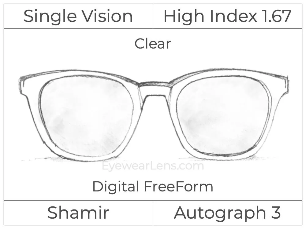 Single Vision - High Index 1.67 - Shamir Autograph 3 - Digital - Clear - Aspheric