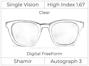 Single Vision - High Index 1.67 - Shamir Autograph 3 - Digital - Clear - Aspheric