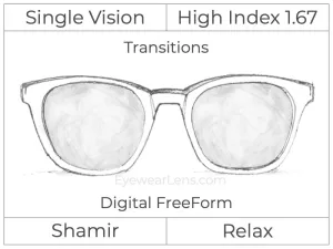 Single Vision - High Index 1.67 - Shamir Relax - Digital - Transitions Signature - Aspheric