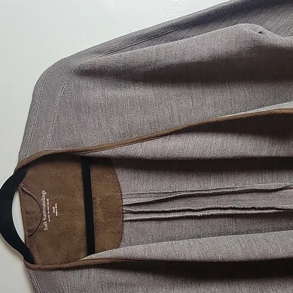 Soft Surroundings-Heather Brown Trimmed Wool Blend Open Cardigan-Size Small
