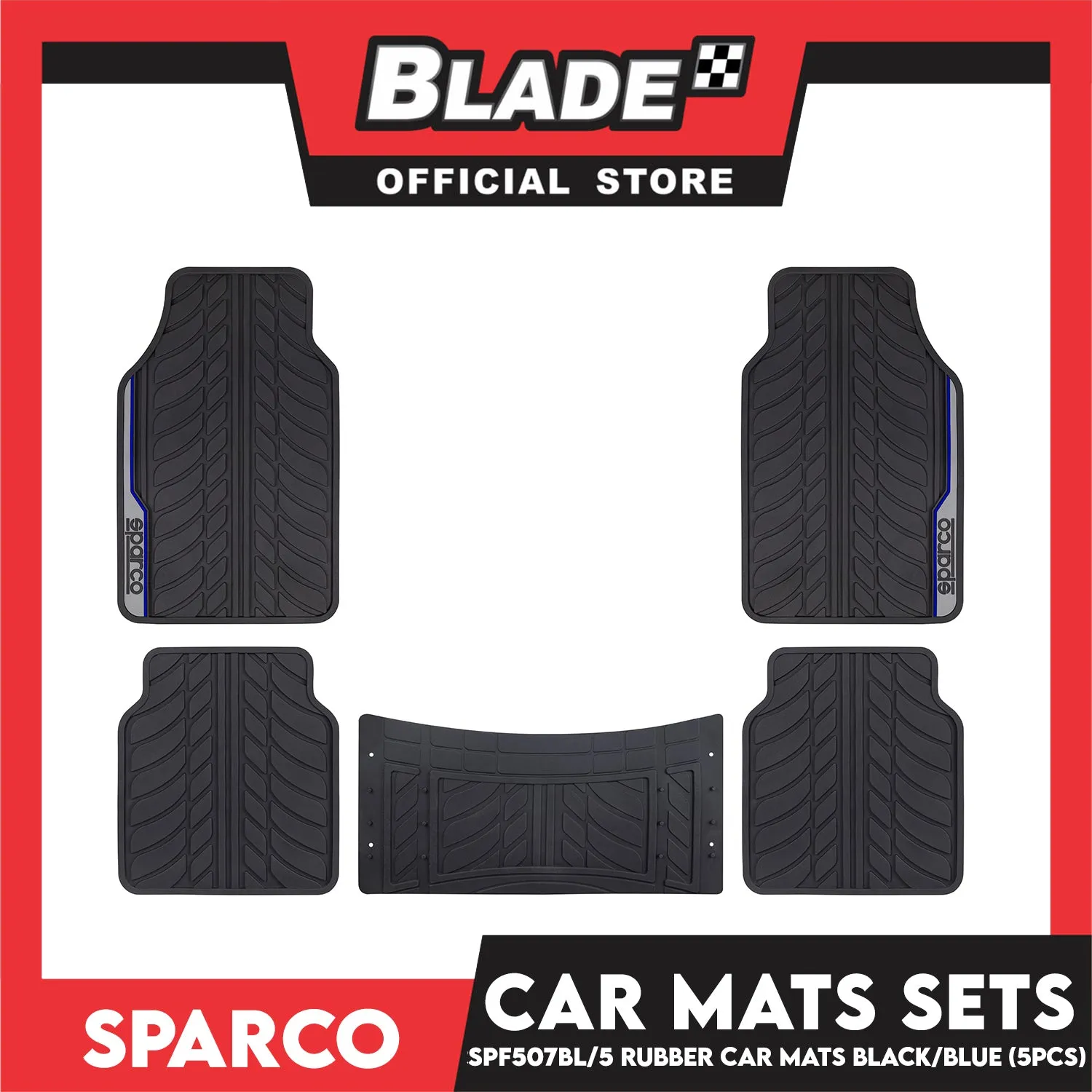 Sparco Corsa Car Mats Set of 5pcs Universal And Quick Installation SPF507BL-5 (Black with Blue) Rubber And Durable