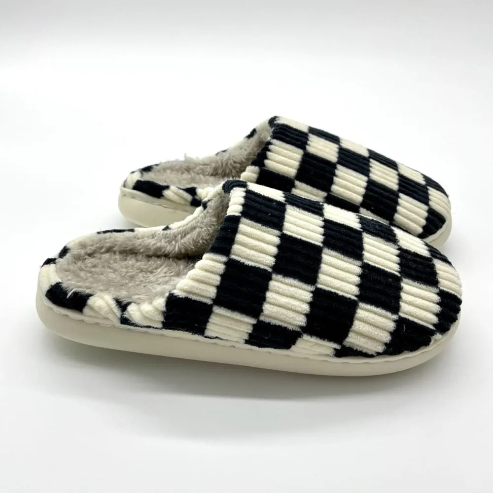 Sunday Black & White Checkerboard Slippers