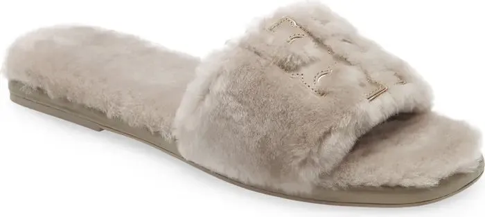 Tory Burch Double T Cozy Shearling Slide Sandal