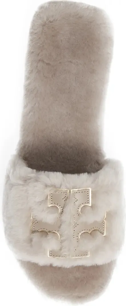 Tory Burch Double T Cozy Shearling Slide Sandal