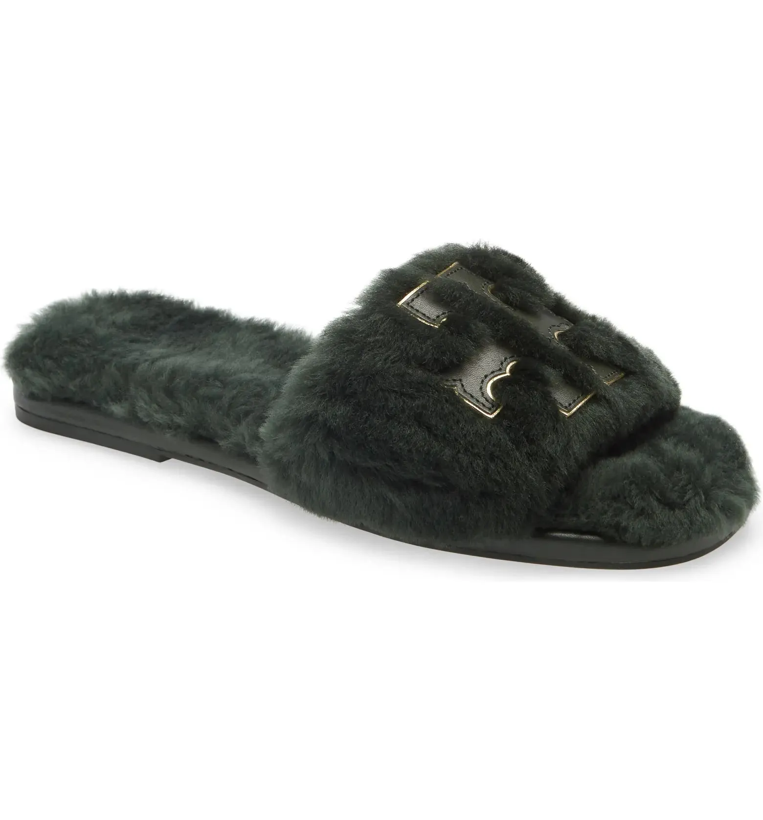 Tory Burch Double T Cozy Shearling Slide Sandal