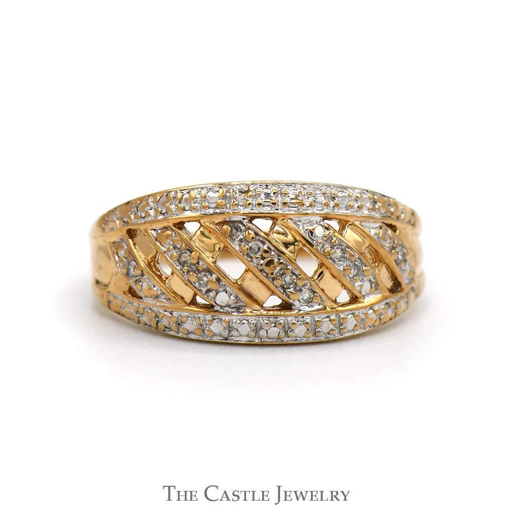 Two Tone Woven Diamond Accented Band in 10k White & Yellow Gold