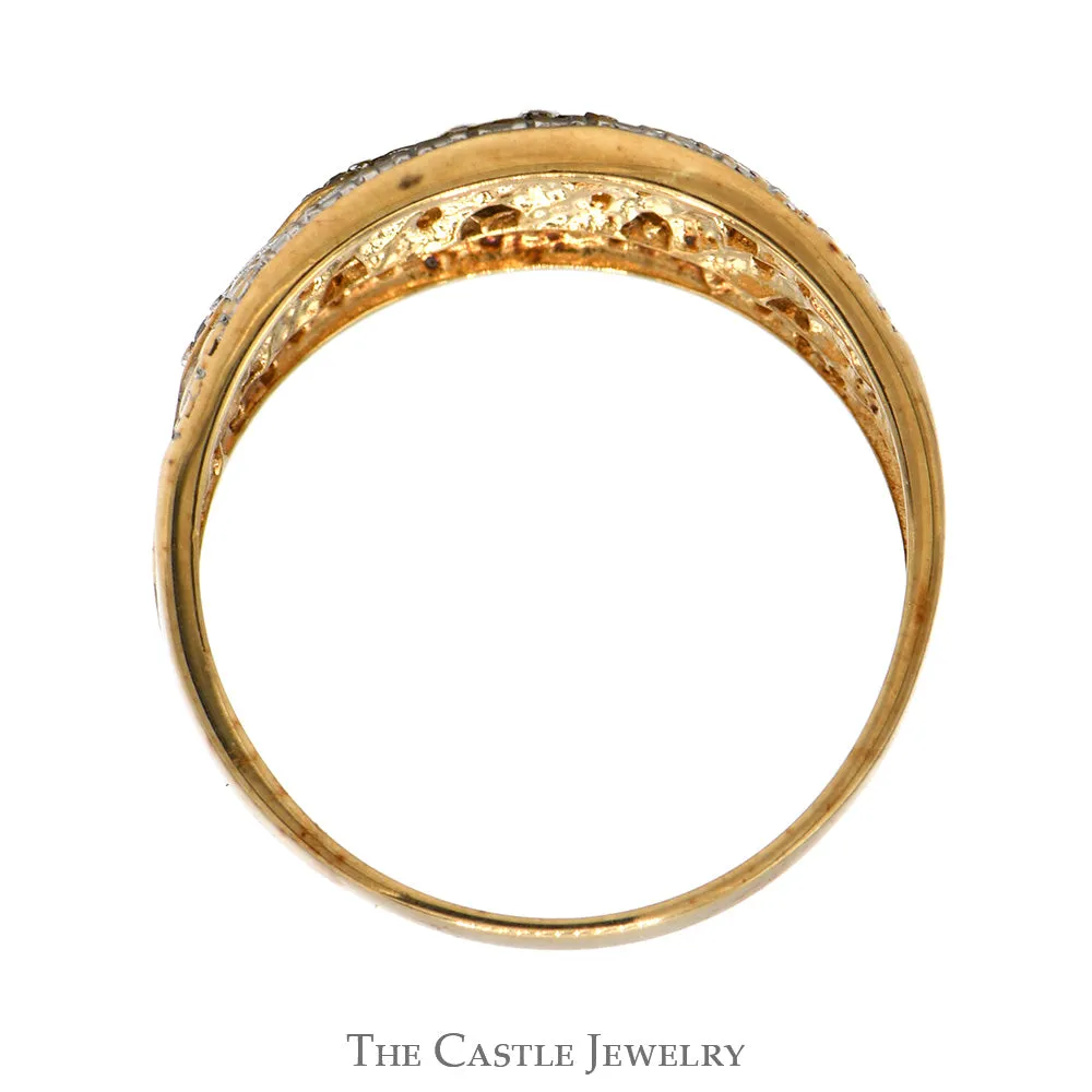 Two Tone Woven Diamond Accented Band in 10k White & Yellow Gold