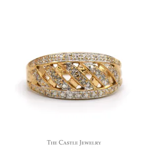 Two Tone Woven Diamond Accented Band in 10k White & Yellow Gold
