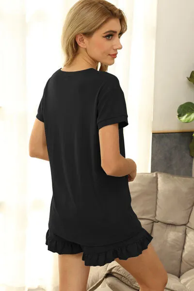 V-Neck Short Sleeve Top and Drawstring Shorts Lounge Set (7 Colors)
