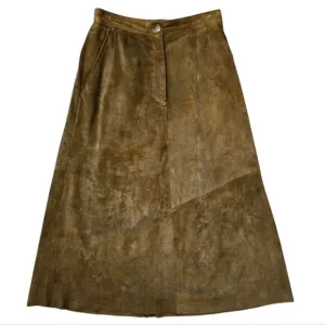 Vintage Green Suede Leather A-Line Maxi Skirt Size 8