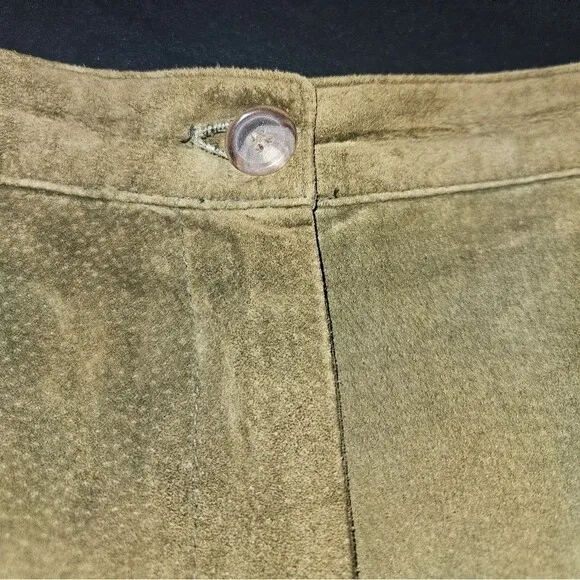 Vintage Green Suede Leather A-Line Maxi Skirt Size 8