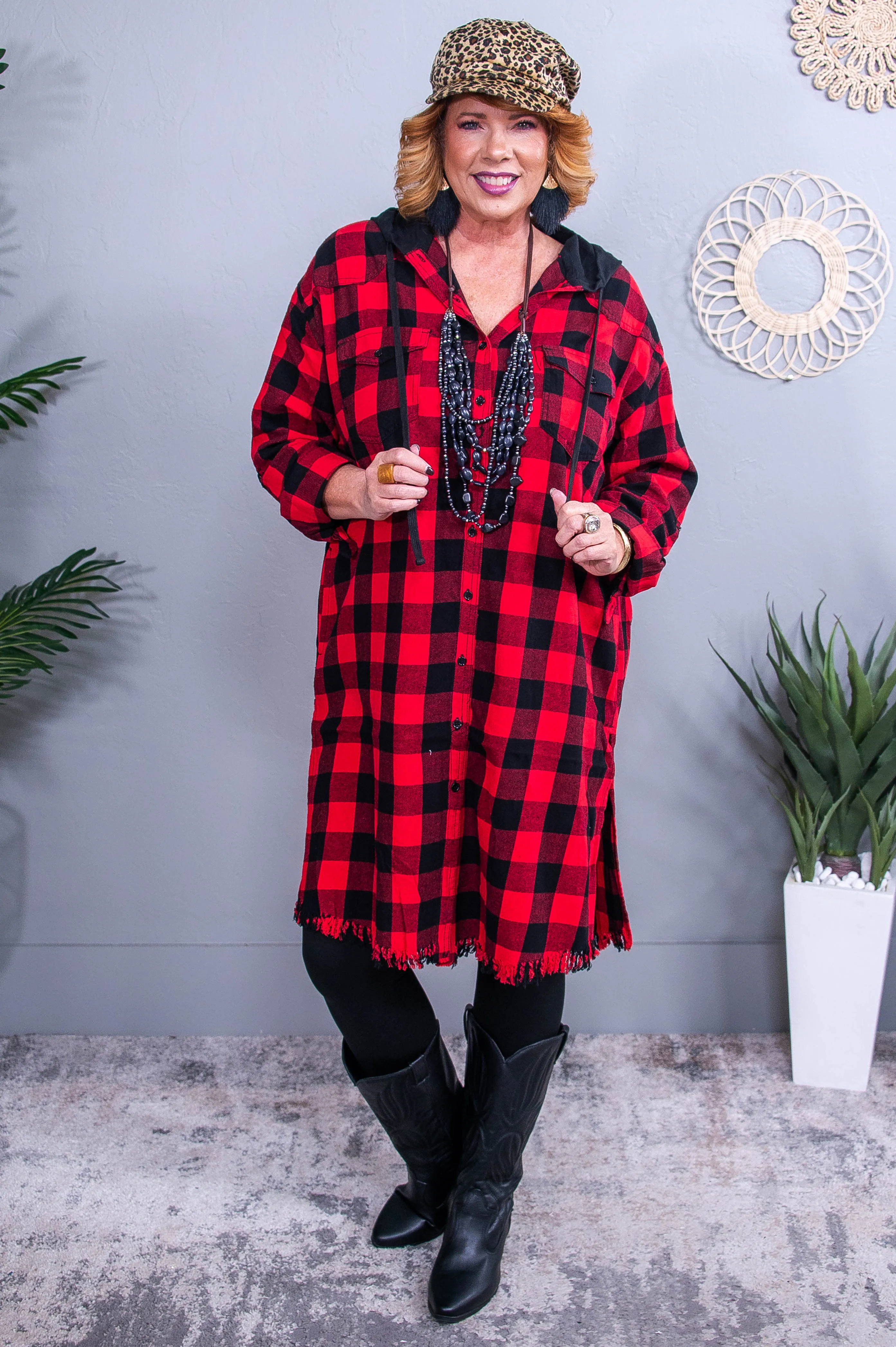 Warm My Heart Red/Black Checkered Jacket - O5610RD