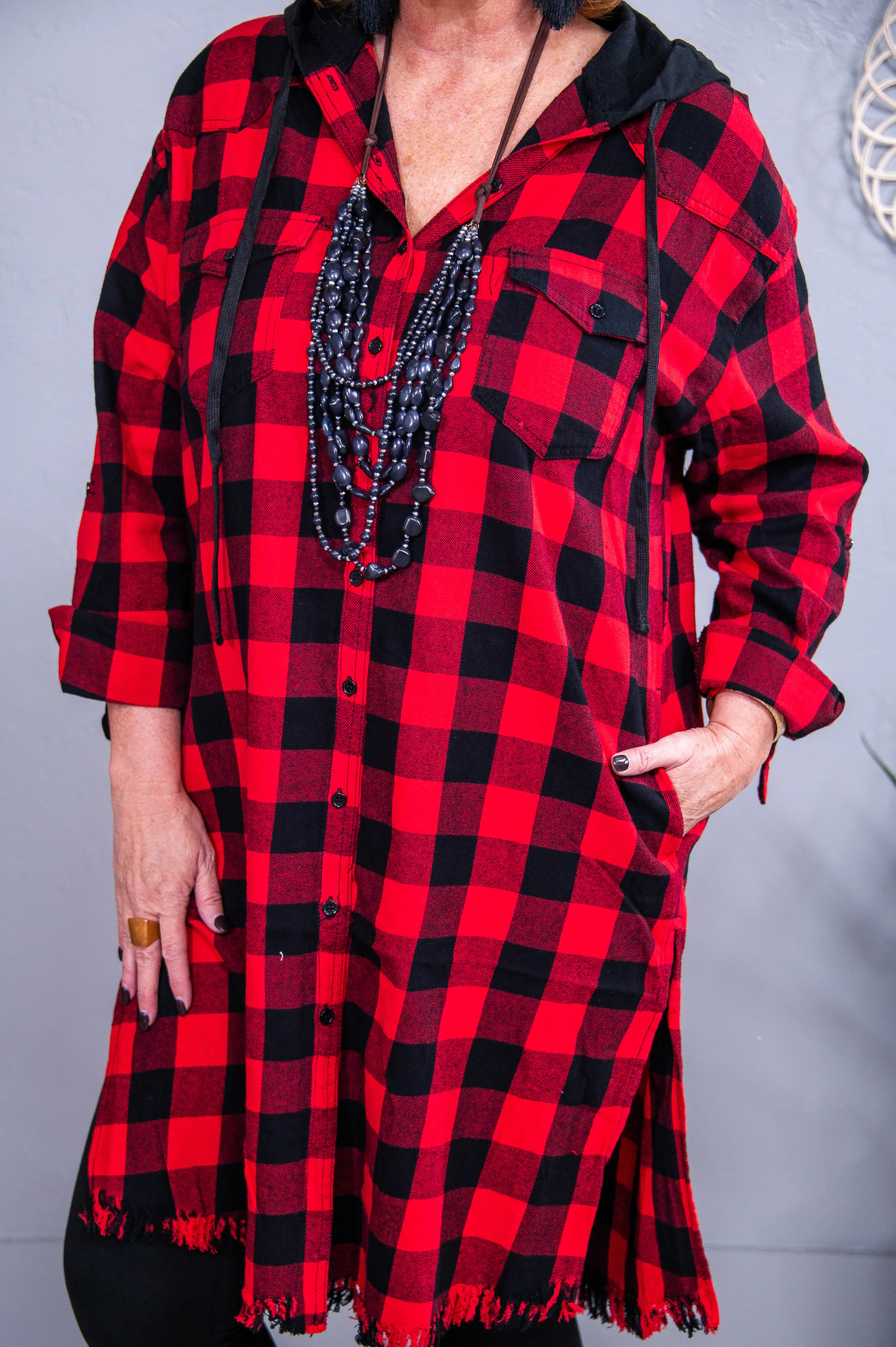 Warm My Heart Red/Black Checkered Jacket - O5610RD