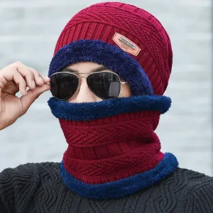 Winter Fleece Scarf & Hat Set Thick Plush Warm Beanie Wool Knit Caps for Men & Women Outdoor Cycling Ski Cold Protection Neck Mask Hat