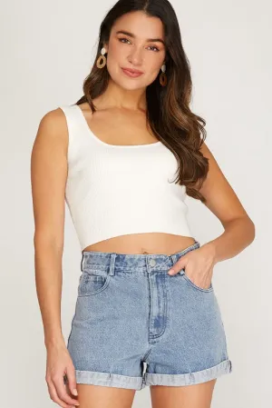 Woven High-Waist Denim Shorts