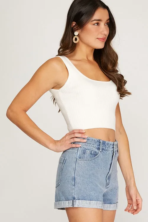Woven High-Waist Denim Shorts